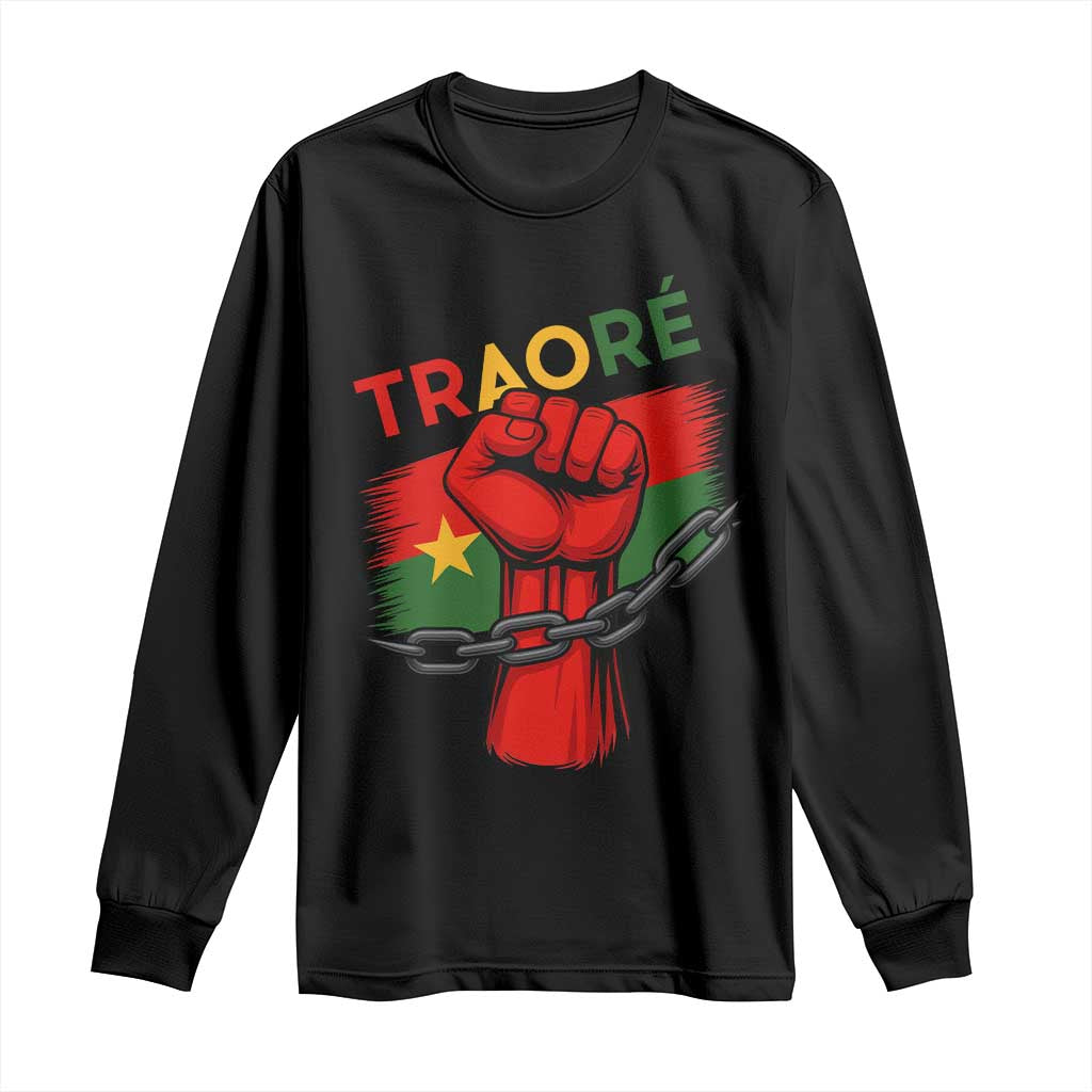 Traoré 2025 Burkina Faso Flag Long Sleeve Shirt Raised Fist Broken Chains