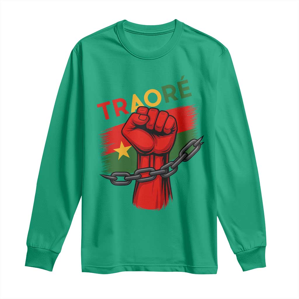 Traoré 2025 Burkina Faso Flag Long Sleeve Shirt Raised Fist Broken Chains