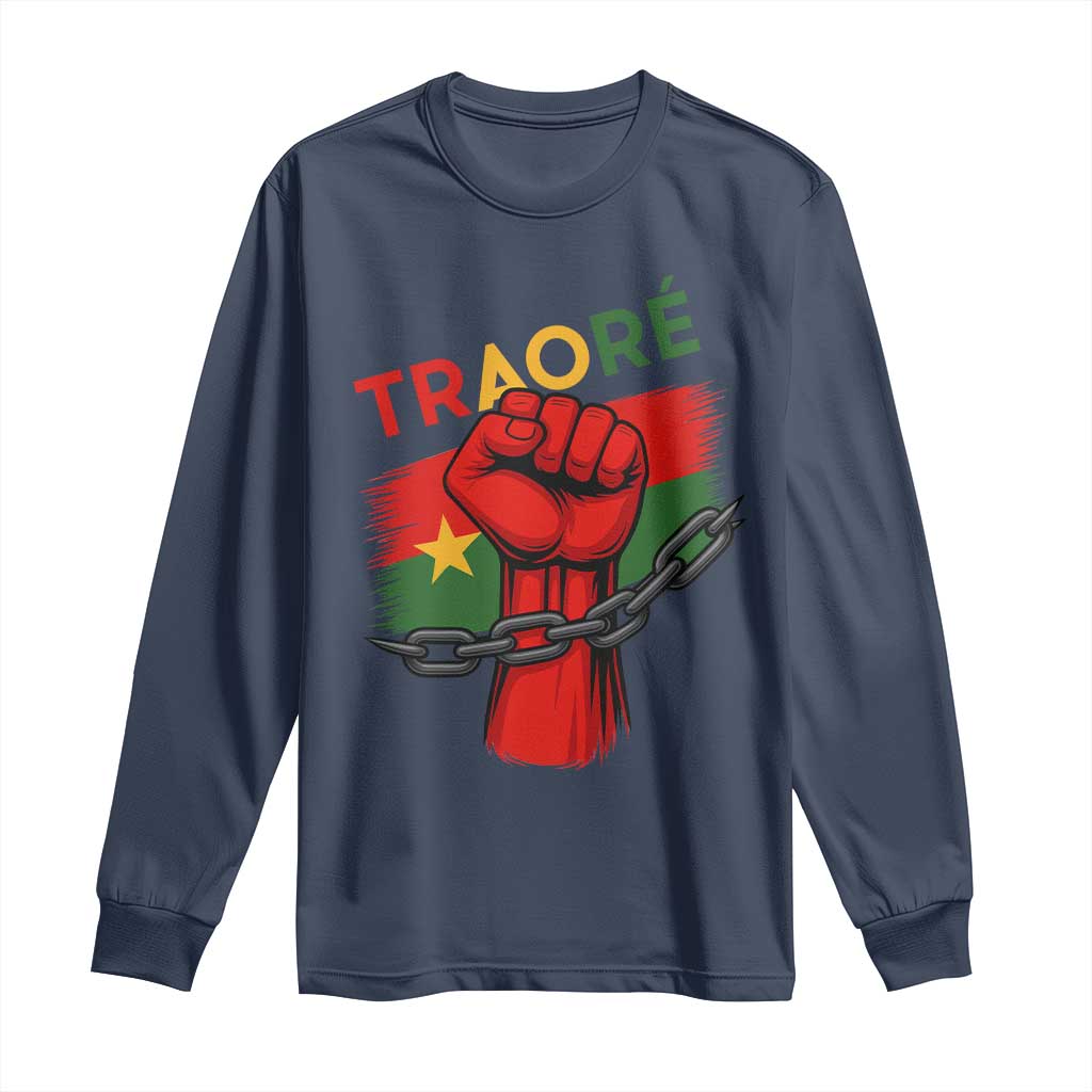 Traoré 2025 Burkina Faso Flag Long Sleeve Shirt Raised Fist Broken Chains