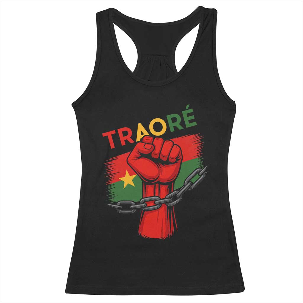 Traoré 2025 Burkina Faso Flag Racerback Tank Top Raised Fist Broken Chains