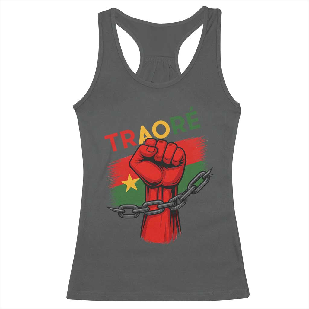 Traoré 2025 Burkina Faso Flag Racerback Tank Top Raised Fist Broken Chains