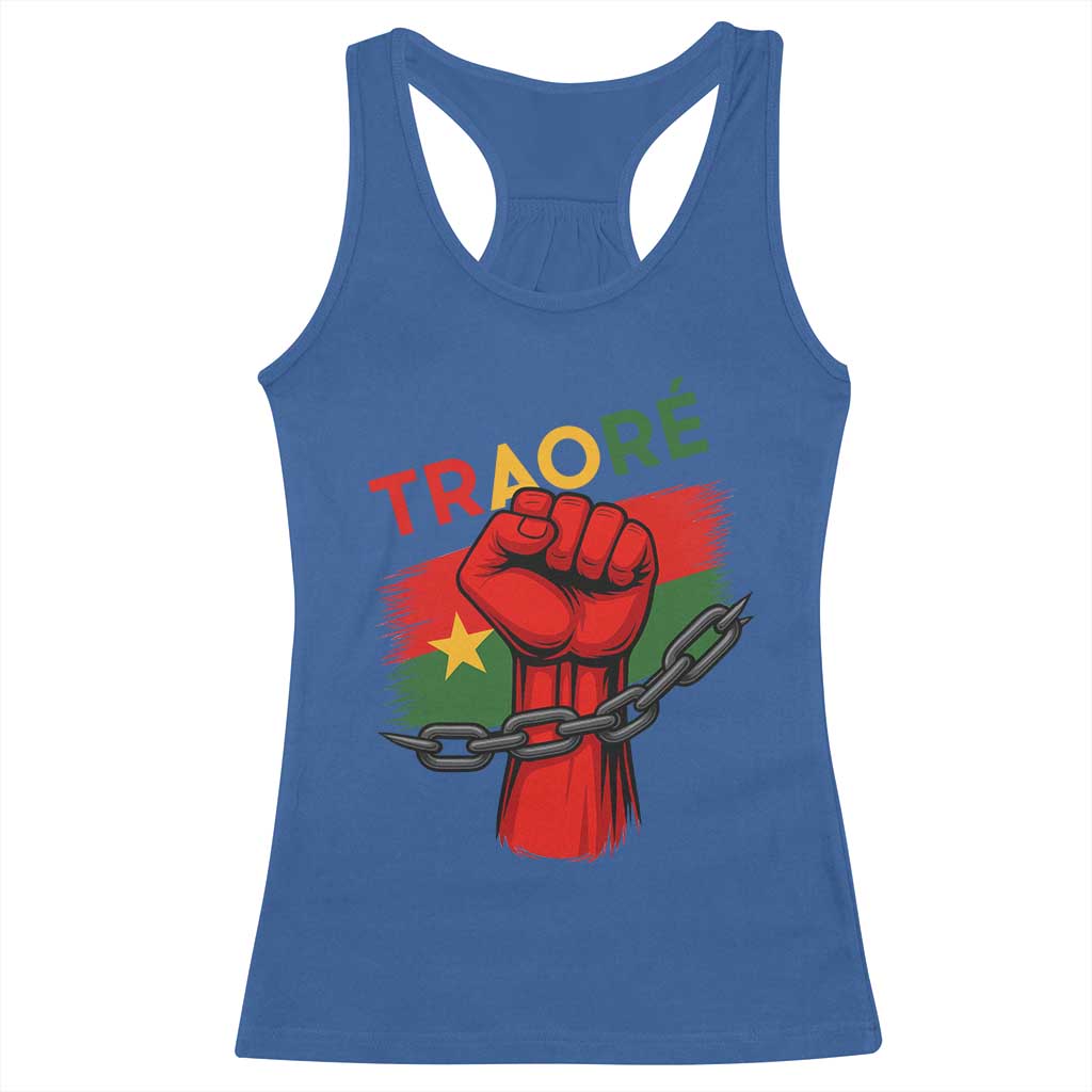 Traoré 2025 Burkina Faso Flag Racerback Tank Top Raised Fist Broken Chains