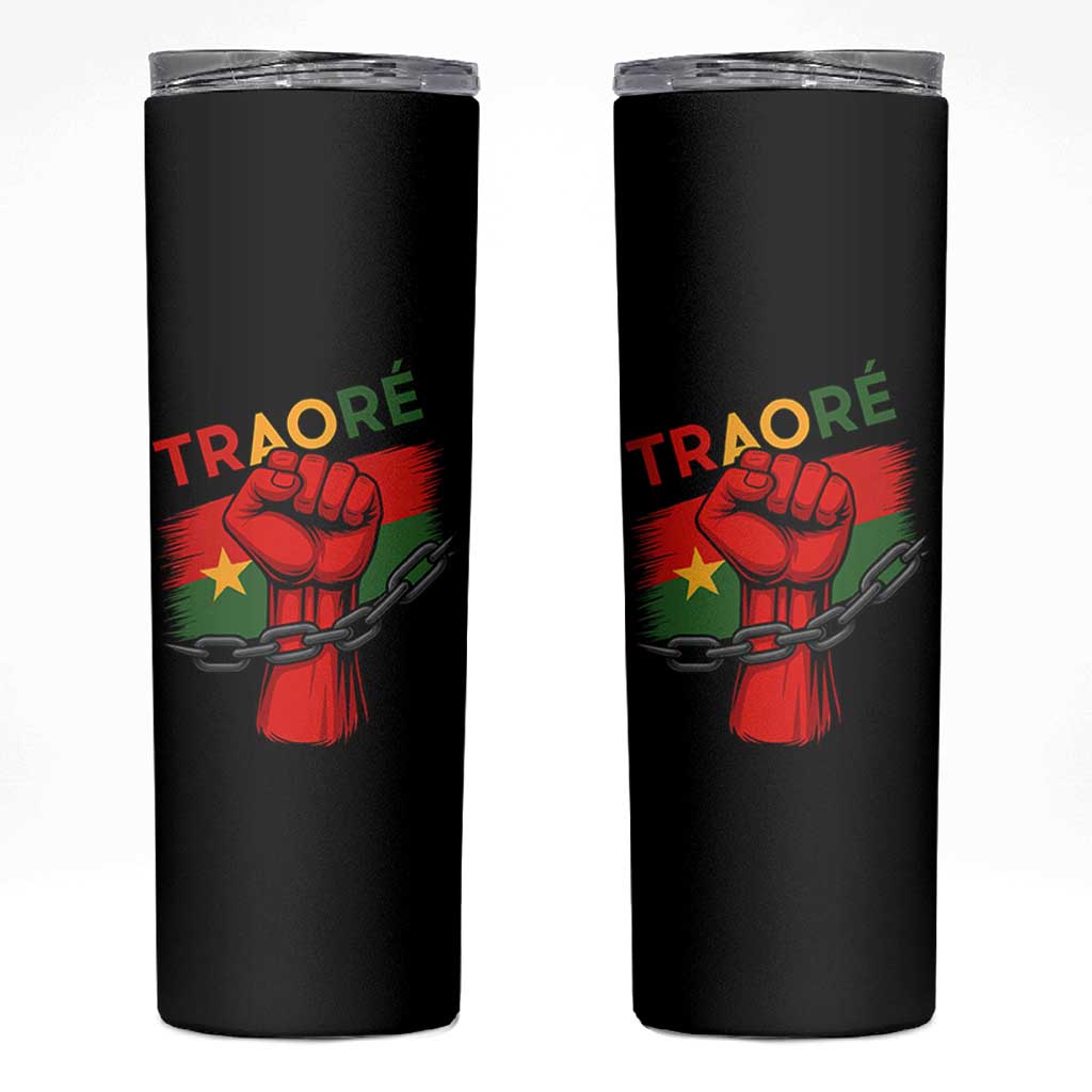 Traoré 2025 Burkina Faso Flag Skinny Tumbler Raised Fist Broken Chains