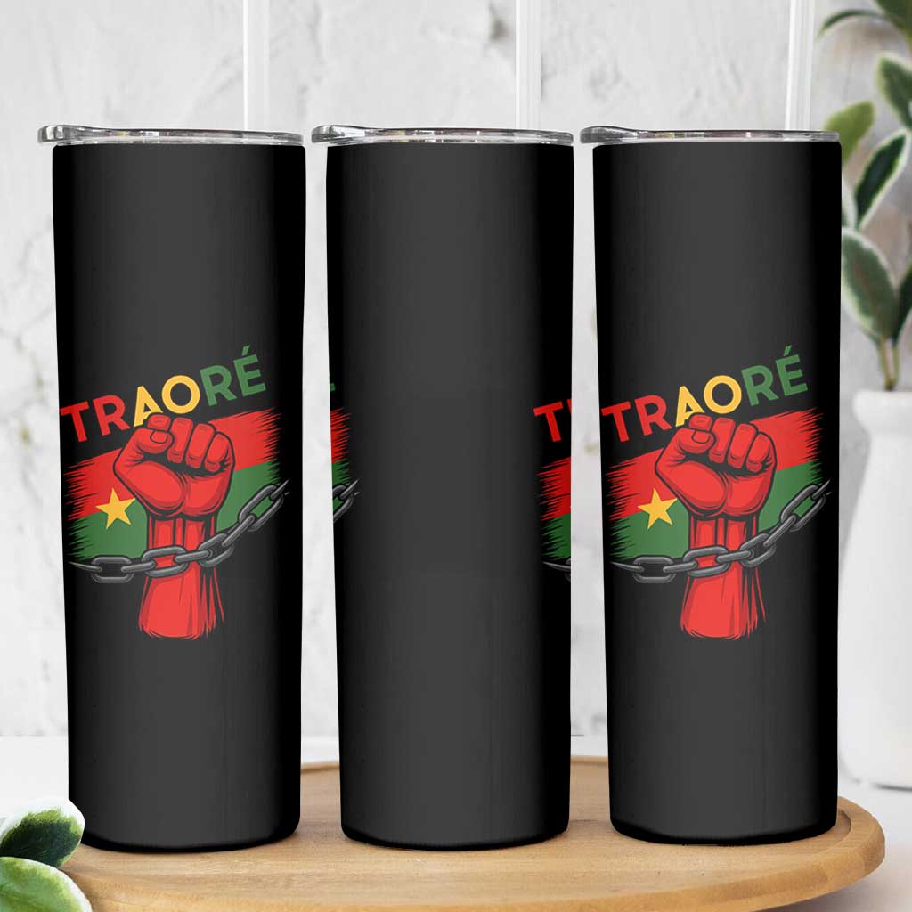 Traoré 2025 Burkina Faso Flag Skinny Tumbler Raised Fist Broken Chains