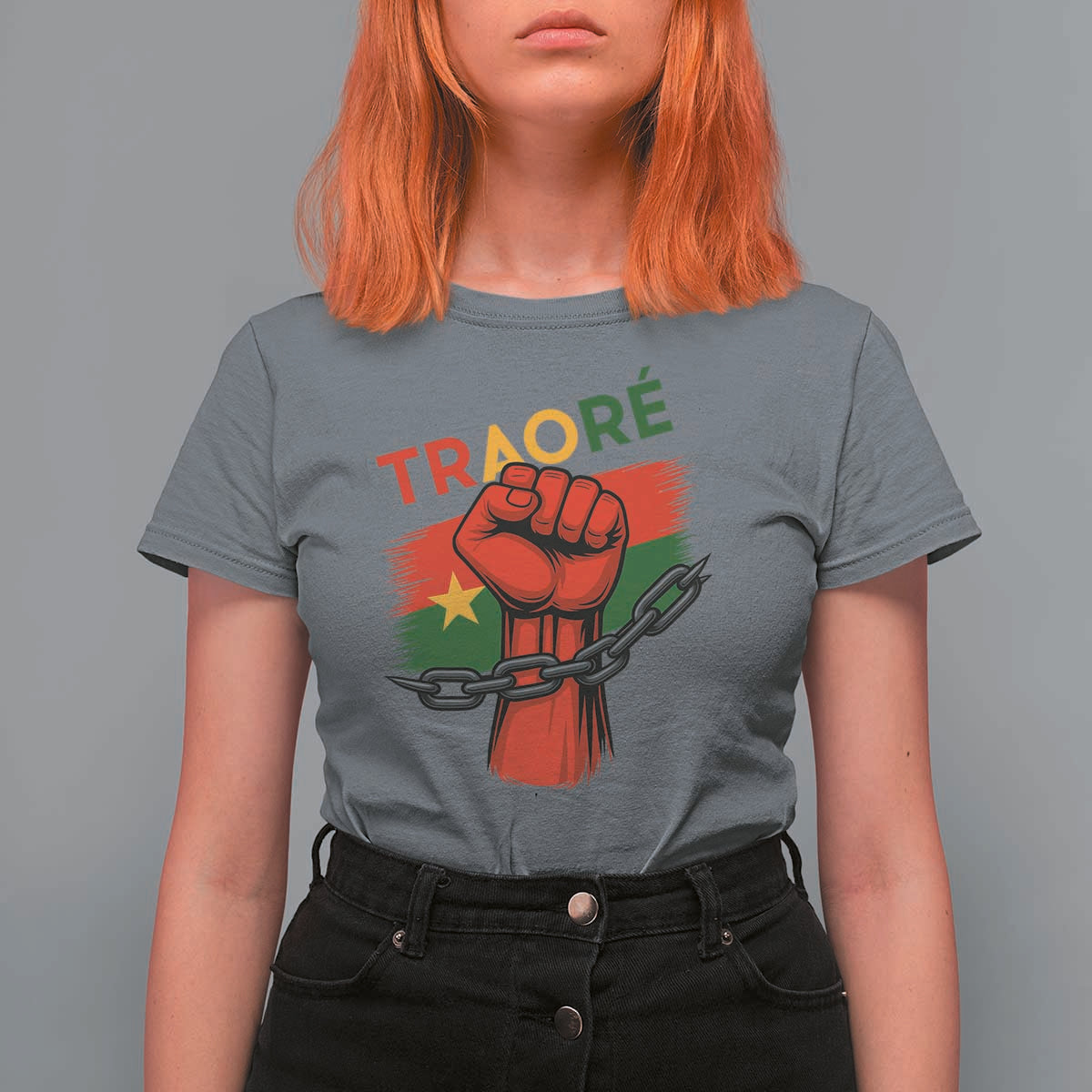 Traoré 2025 Burkina Faso Flag T Shirt For Women Raised Fist Broken Chains