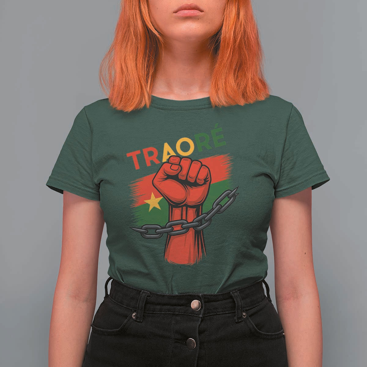Traoré 2025 Burkina Faso Flag T Shirt For Women Raised Fist Broken Chains