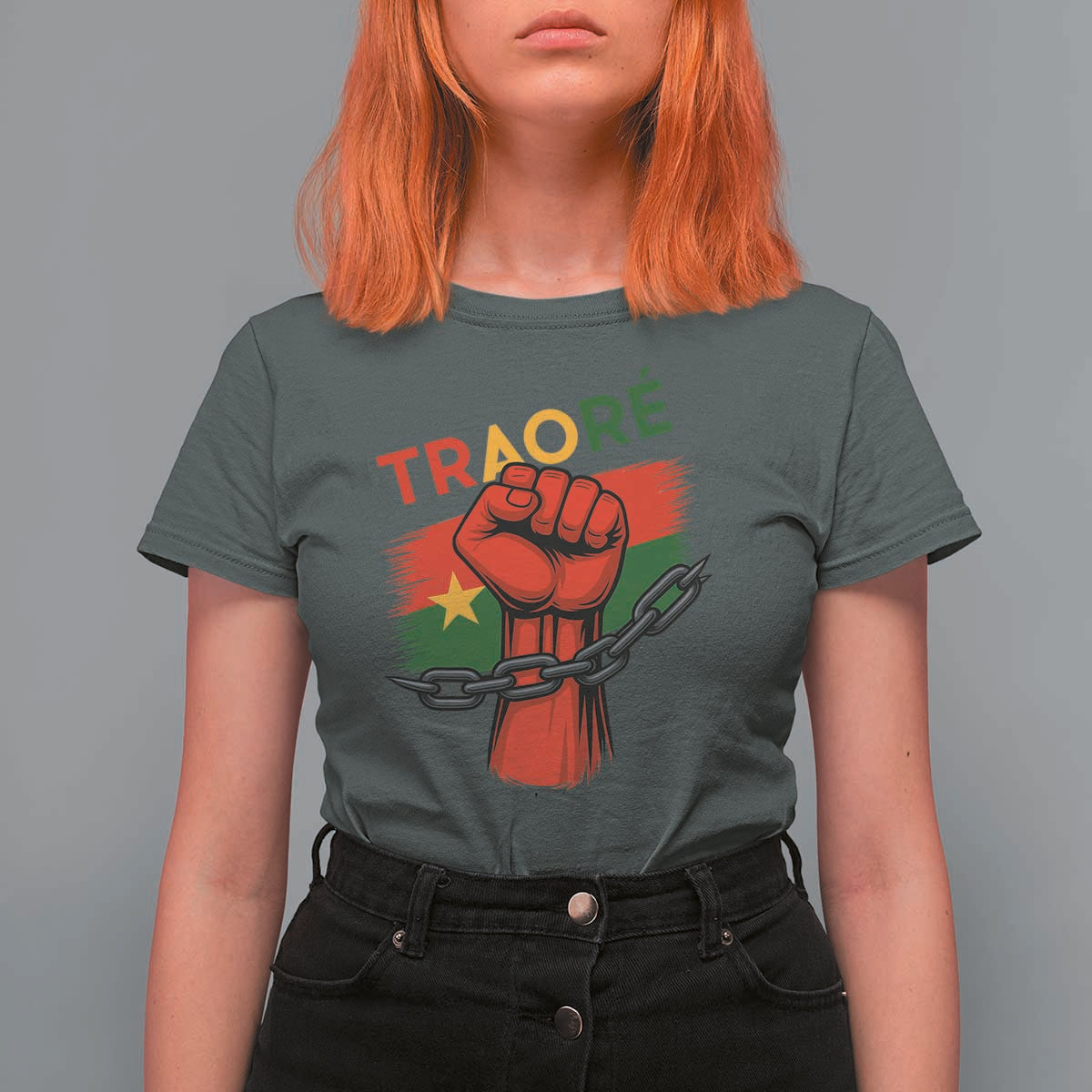Traoré 2025 Burkina Faso Flag T Shirt For Women Raised Fist Broken Chains