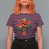 Traoré 2025 Burkina Faso Flag T Shirt For Women Raised Fist Broken Chains