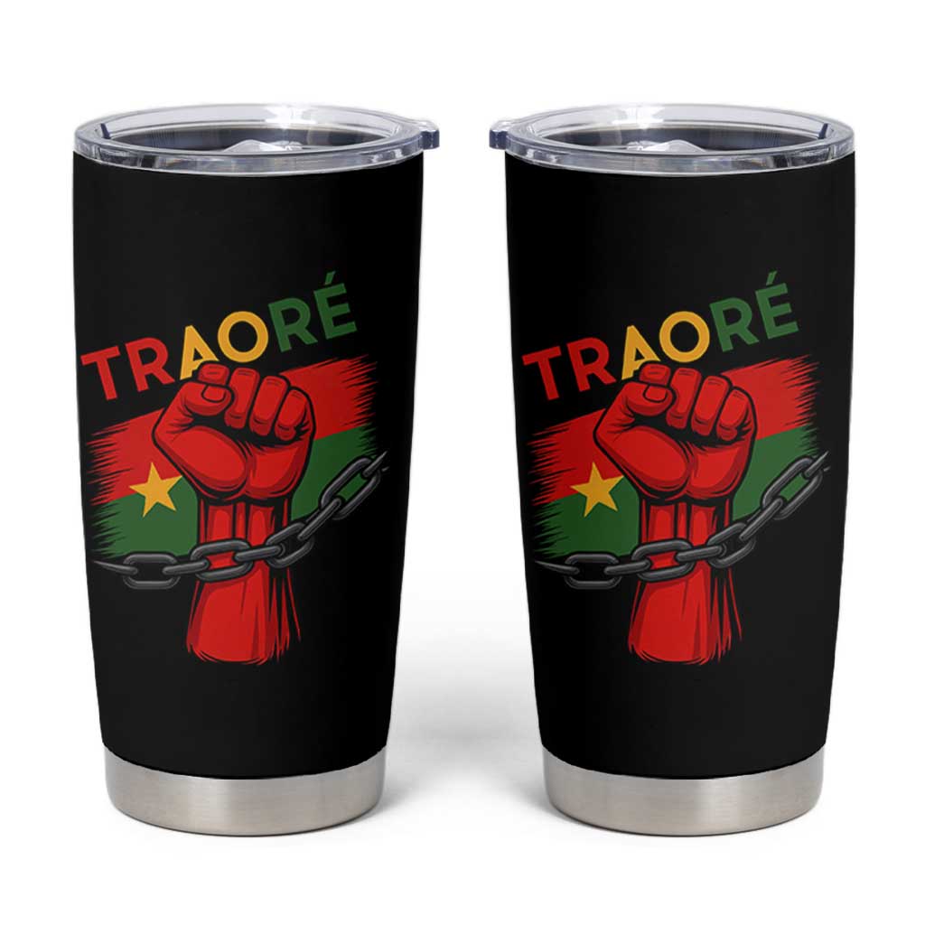 Traoré 2025 Burkina Faso Flag Tumbler Cup Raised Fist Broken Chains