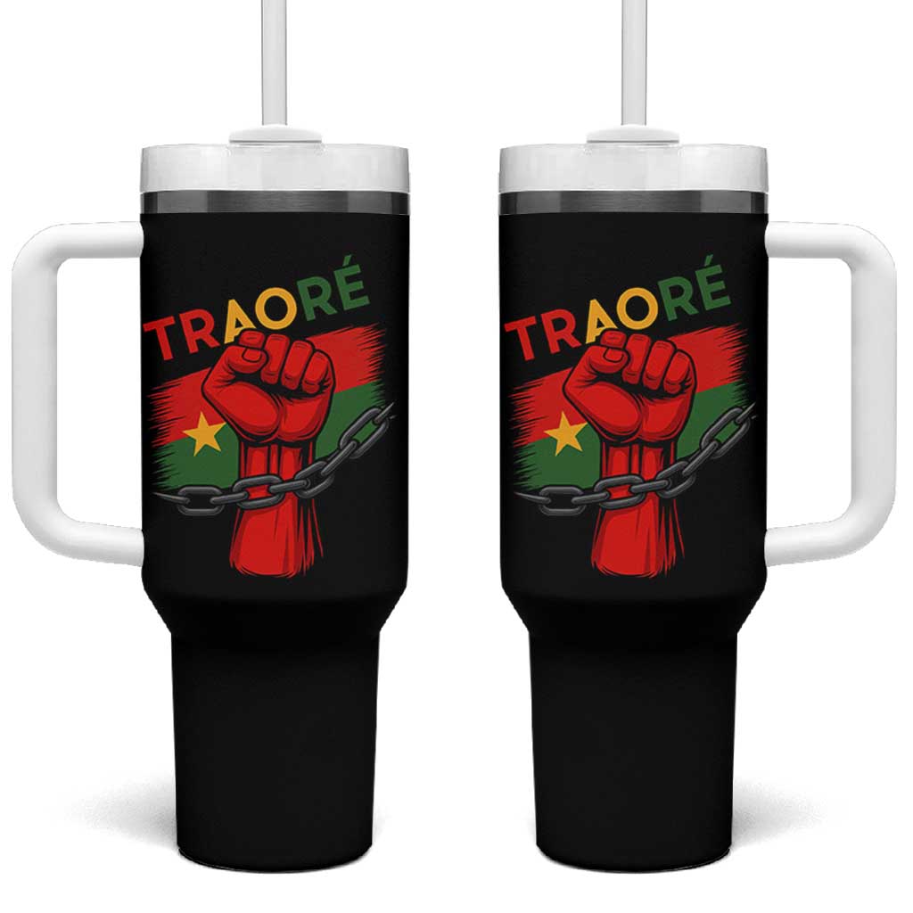 Traoré 2025 Burkina Faso Flag Tumbler With Handle Raised Fist Broken Chains
