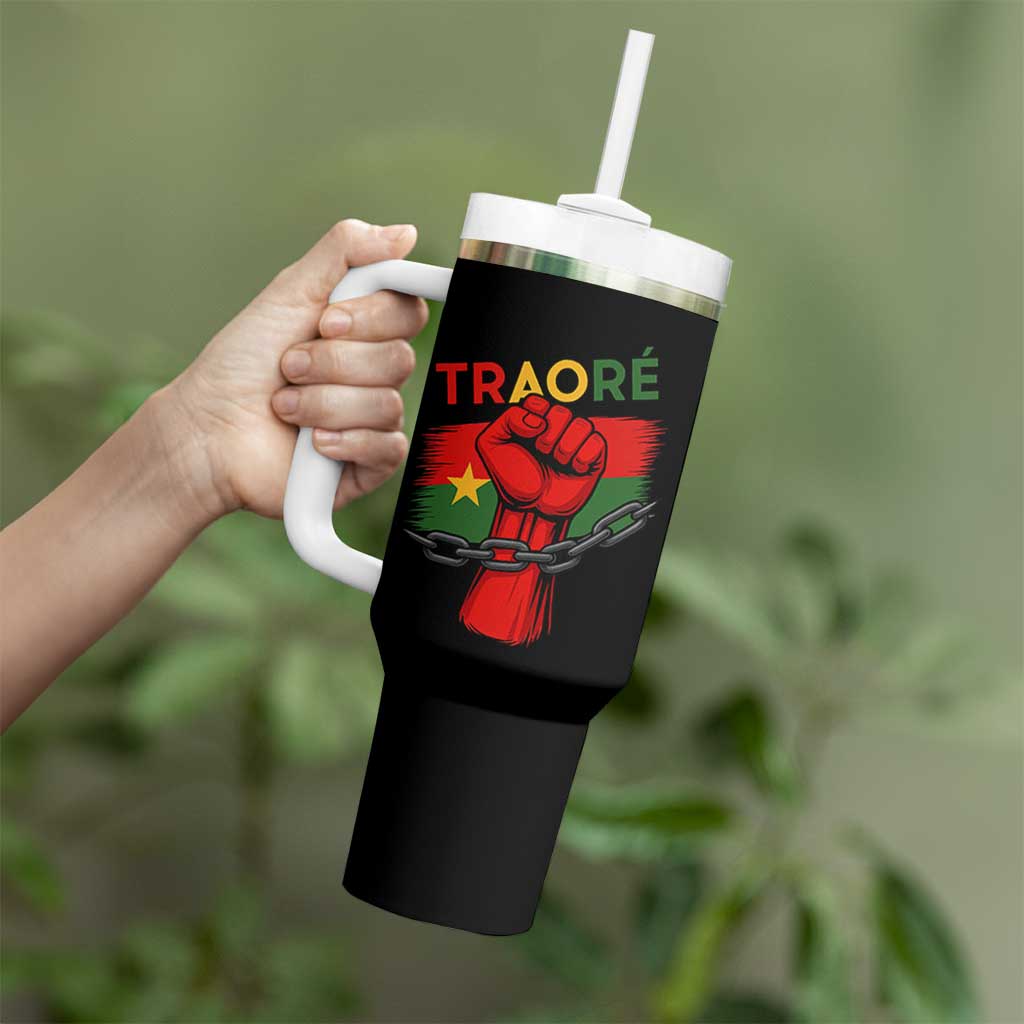 Traoré 2025 Burkina Faso Flag Tumbler With Handle Raised Fist Broken Chains