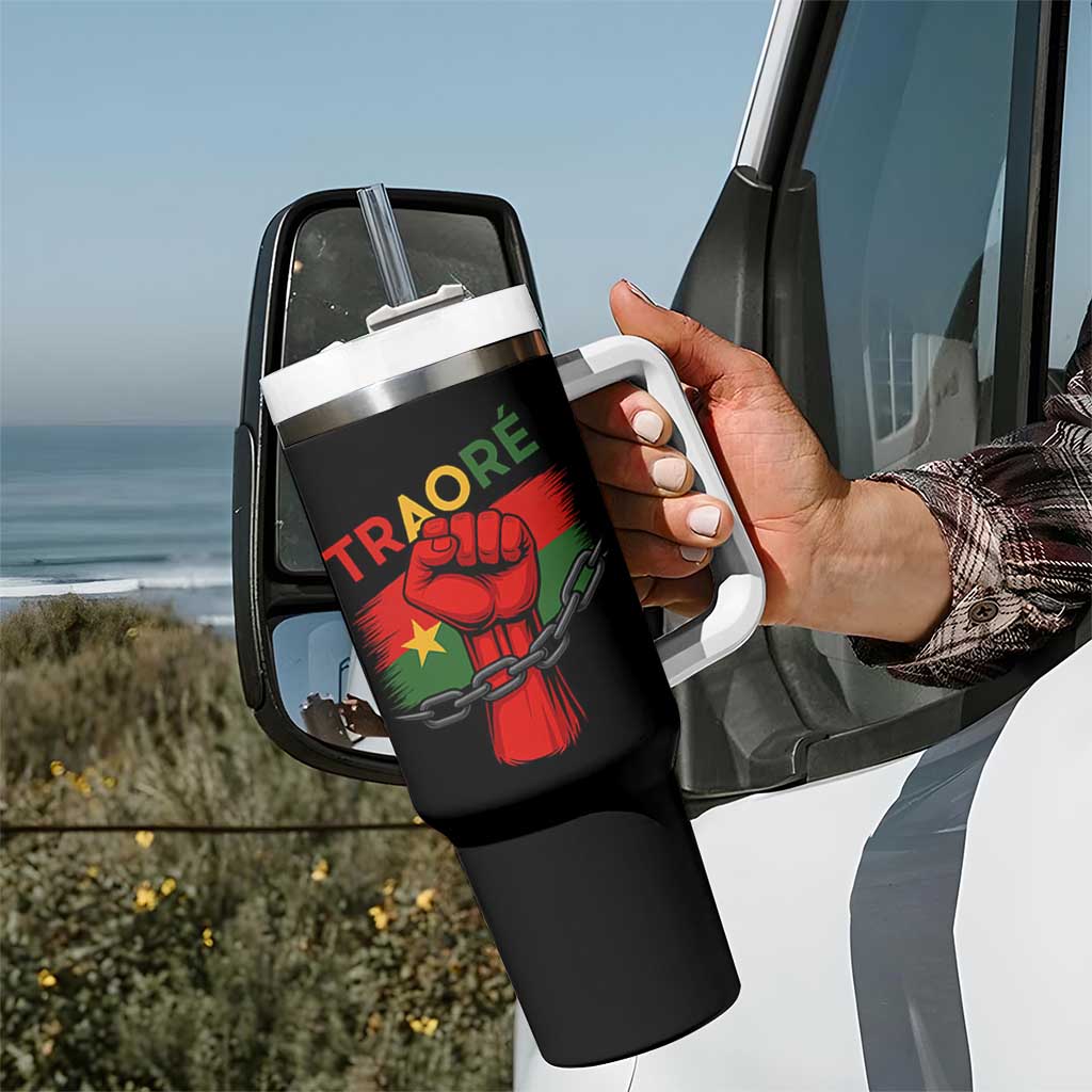 Traoré 2025 Burkina Faso Flag Tumbler With Handle Raised Fist Broken Chains