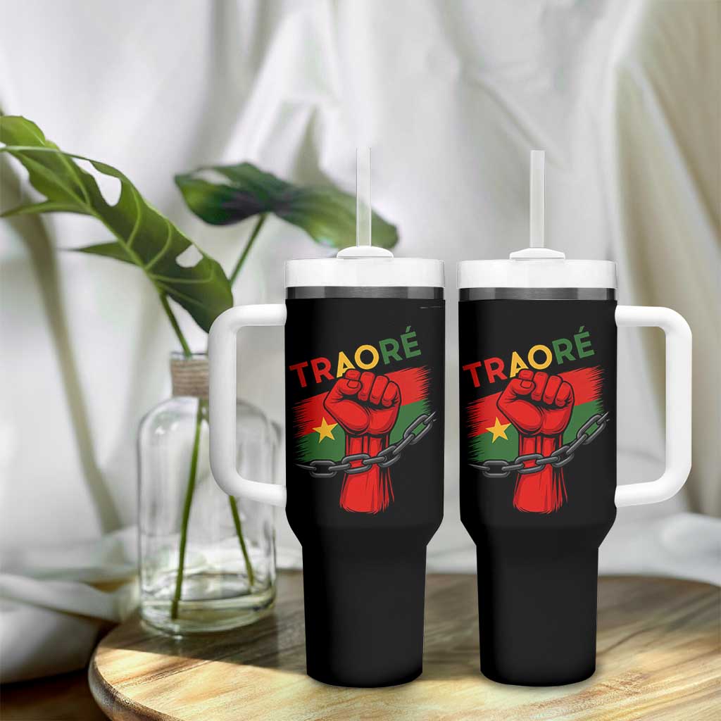 Traoré 2025 Burkina Faso Flag Tumbler With Handle Raised Fist Broken Chains