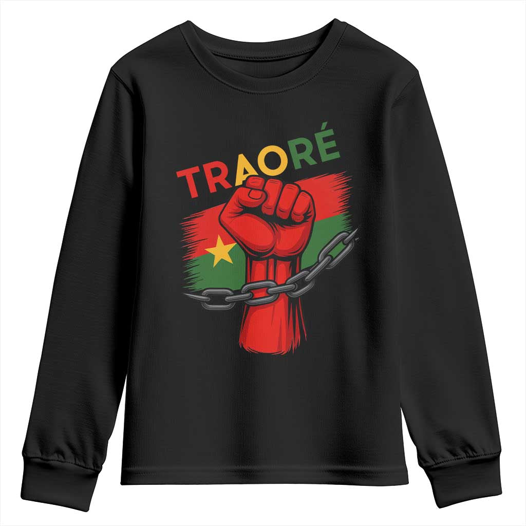 Traoré 2025 Burkina Faso Flag Youth Sweatshirt Raised Fist Broken Chains