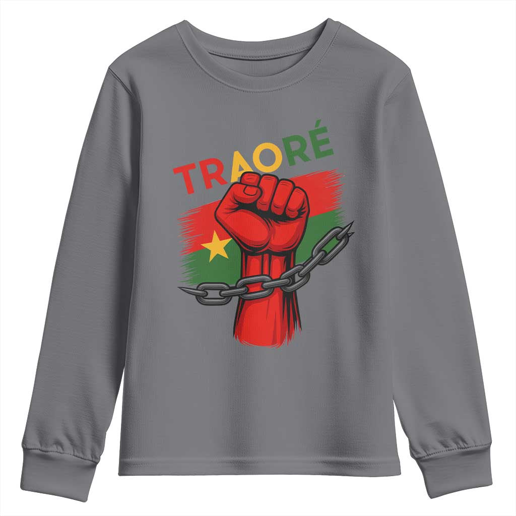 Traoré 2025 Burkina Faso Flag Youth Sweatshirt Raised Fist Broken Chains