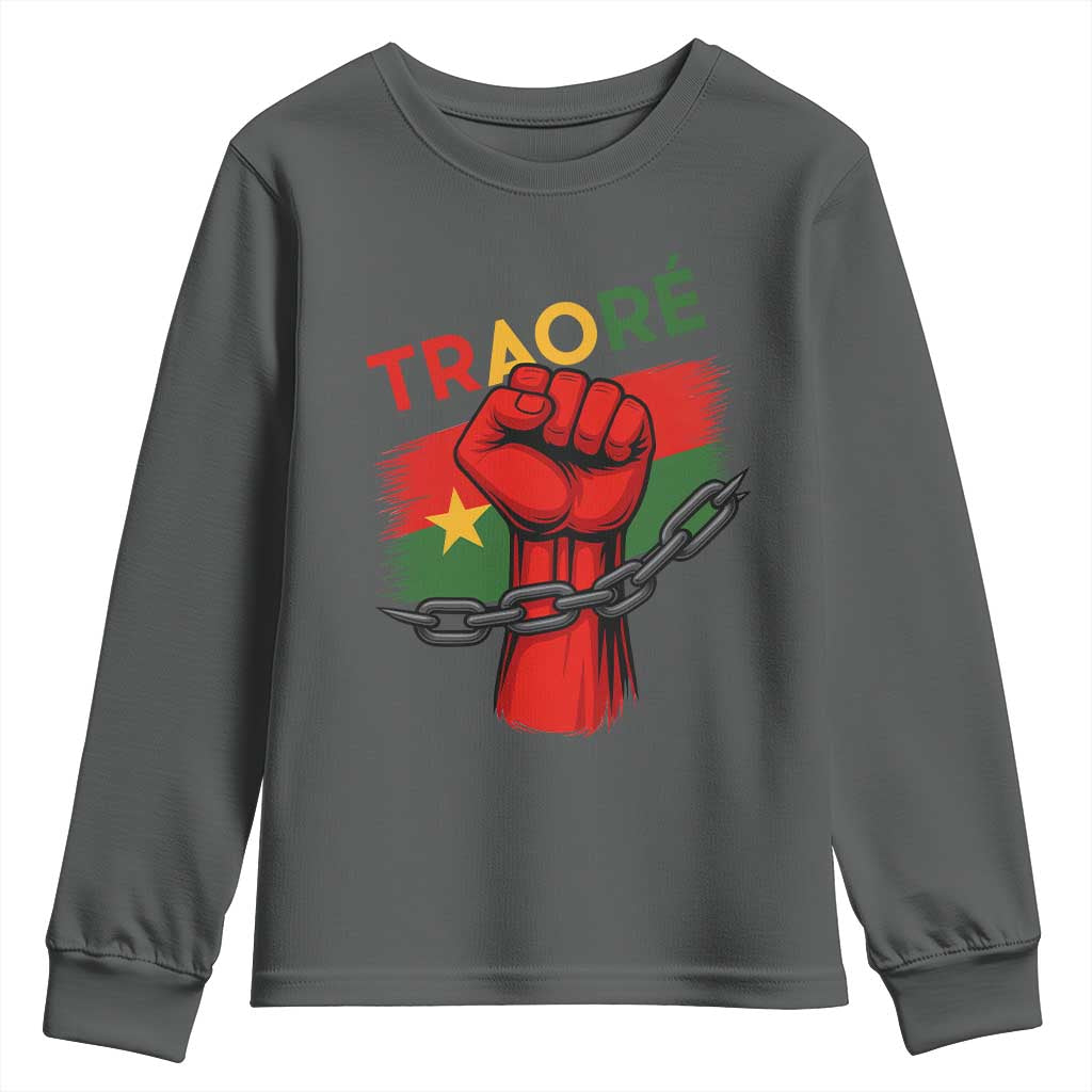 Traoré 2025 Burkina Faso Flag Youth Sweatshirt Raised Fist Broken Chains