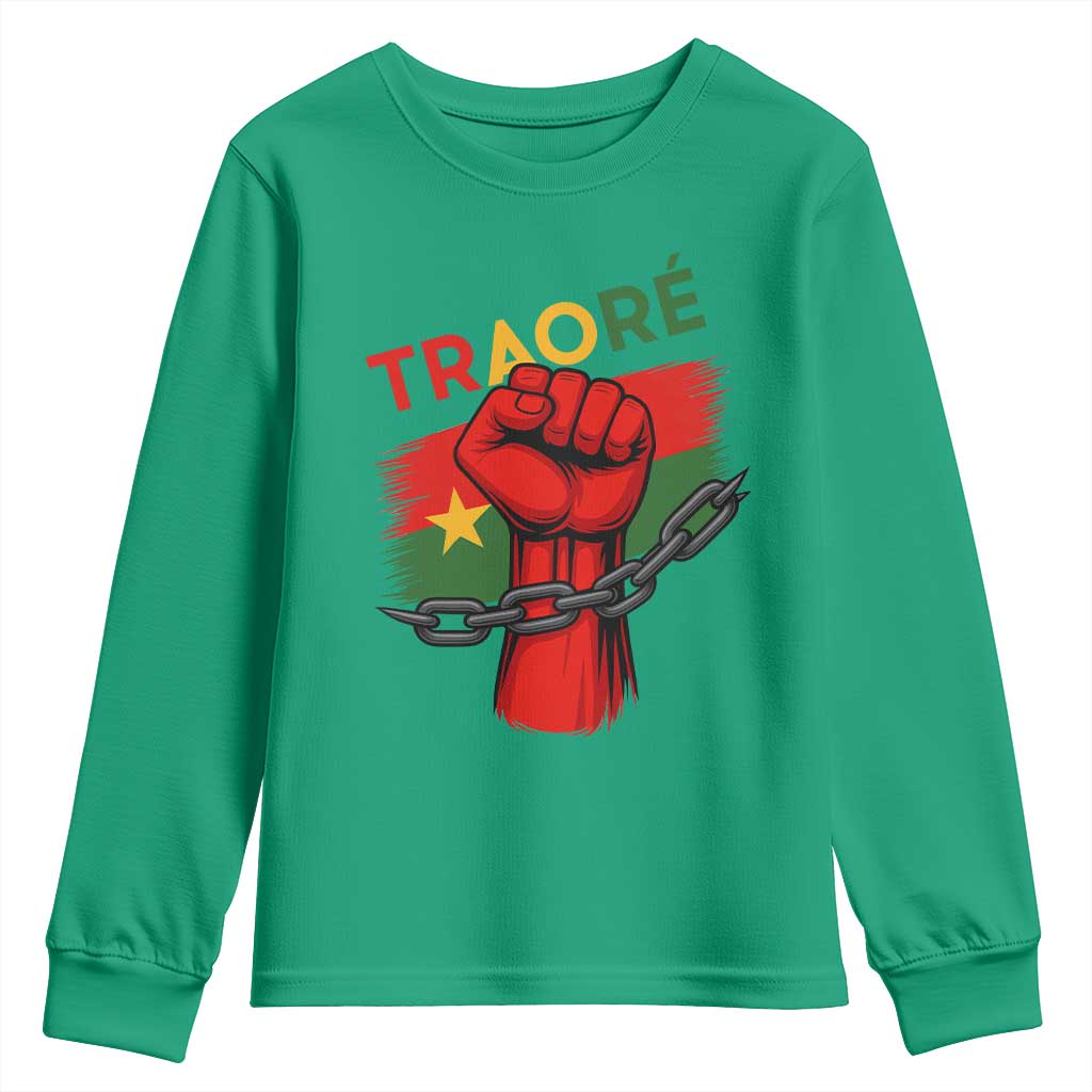 Traoré 2025 Burkina Faso Flag Youth Sweatshirt Raised Fist Broken Chains