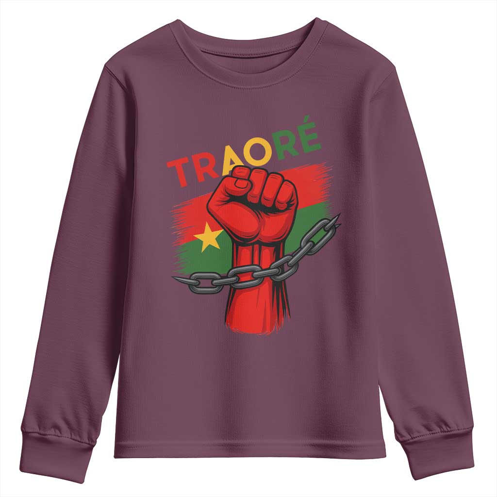 Traoré 2025 Burkina Faso Flag Youth Sweatshirt Raised Fist Broken Chains
