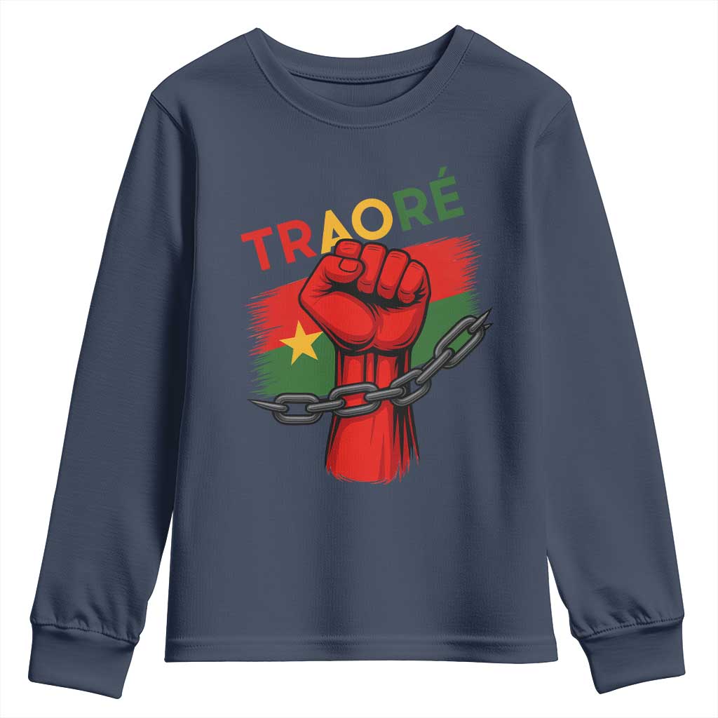 Traoré 2025 Burkina Faso Flag Youth Sweatshirt Raised Fist Broken Chains