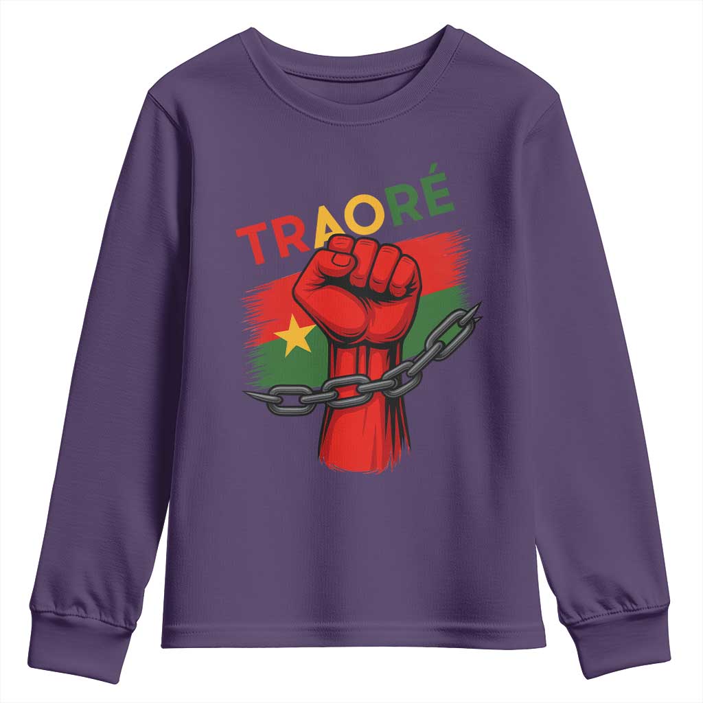 Traoré 2025 Burkina Faso Flag Youth Sweatshirt Raised Fist Broken Chains