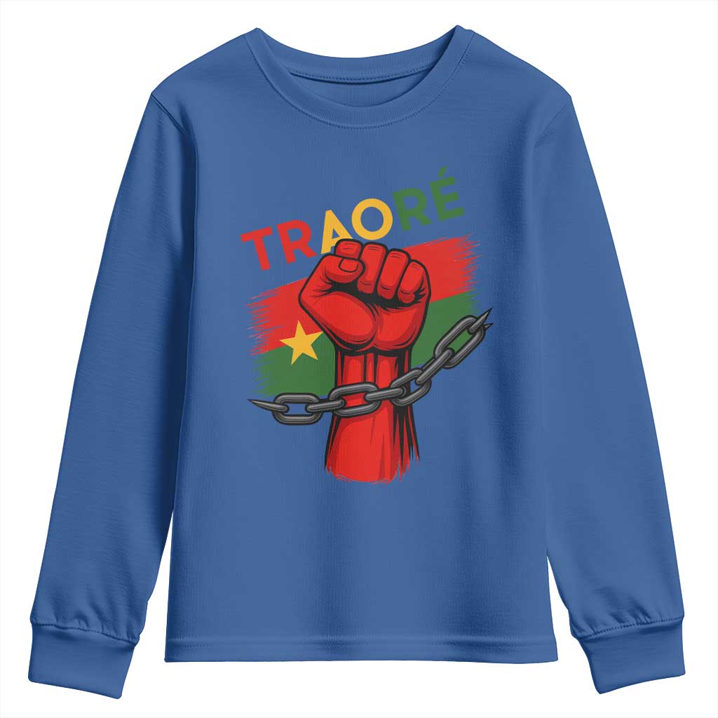 Traoré 2025 Burkina Faso Flag Youth Sweatshirt Raised Fist Broken Chains