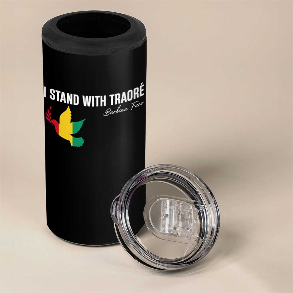 I Stand With Traoré 4 in 1 Can Cooler Tumbler Burkina Faso Peace Dove
