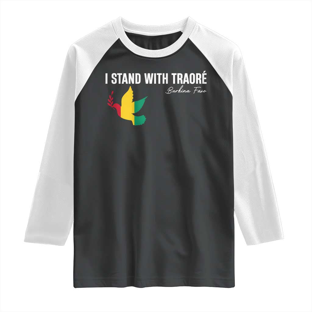I Stand With Traoré Raglan Shirt Burkina Faso Peace Dove