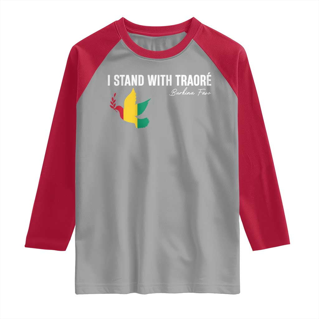 I Stand With Traoré Raglan Shirt Burkina Faso Peace Dove