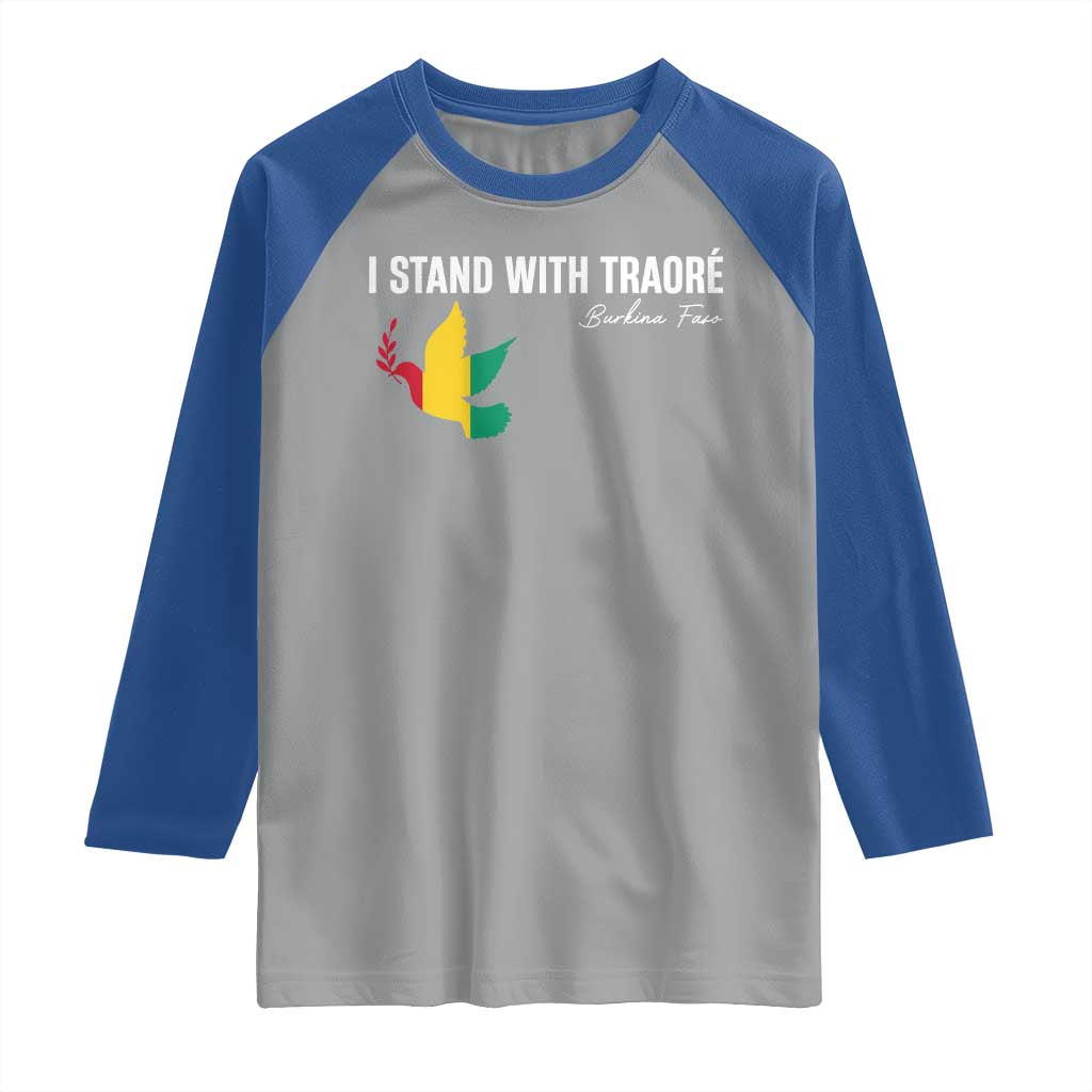I Stand With Traoré Raglan Shirt Burkina Faso Peace Dove