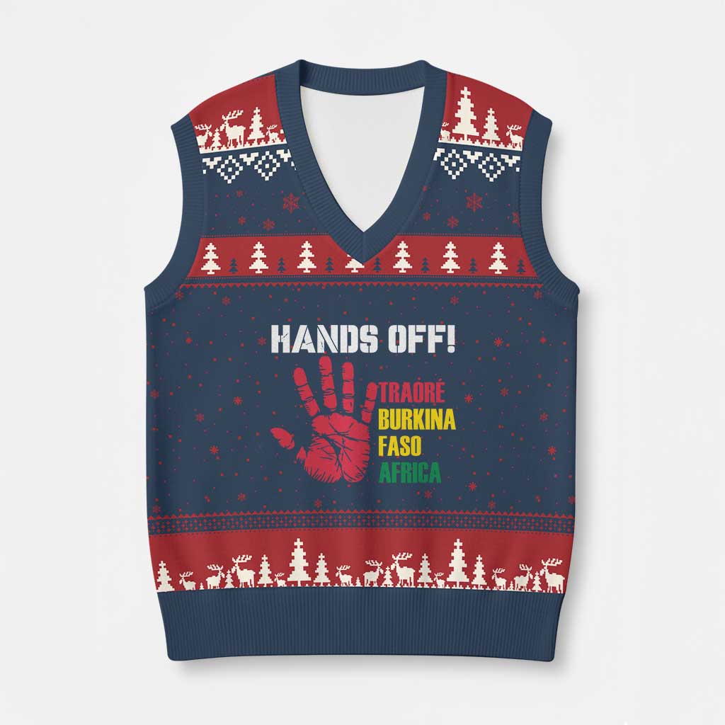 Hands Off Traoré Burkina Faso Africa V-Neck Knit Sweater Vest - Wonder Print Shop