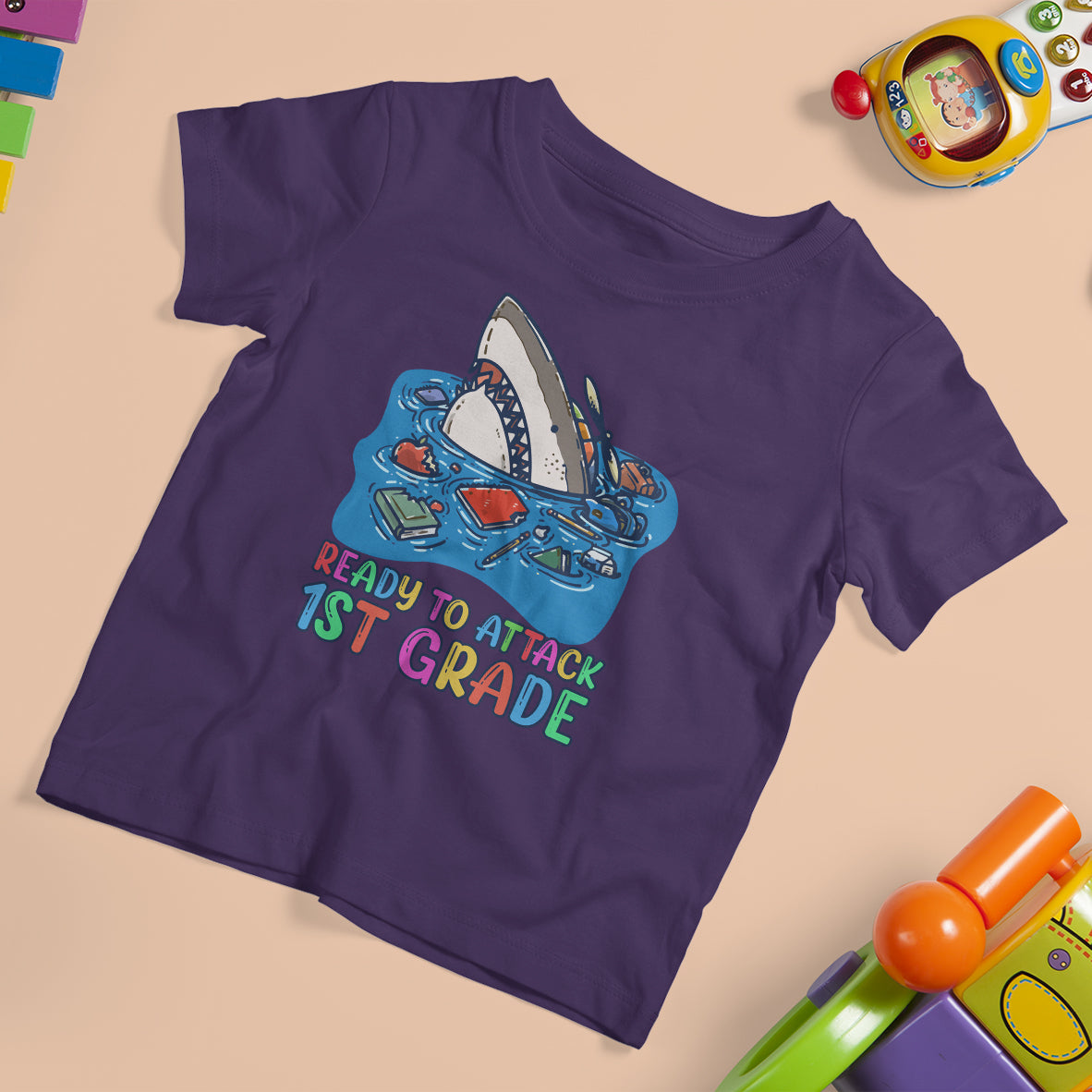 1st Grade T Shirt For Kid Ready To Attack 1st Grade Shark First Day of First Grade Kid T-Shirt, Shark Lover Shirt, Back To School Shirt, 1st Grade Boys - Wonder Print Shop