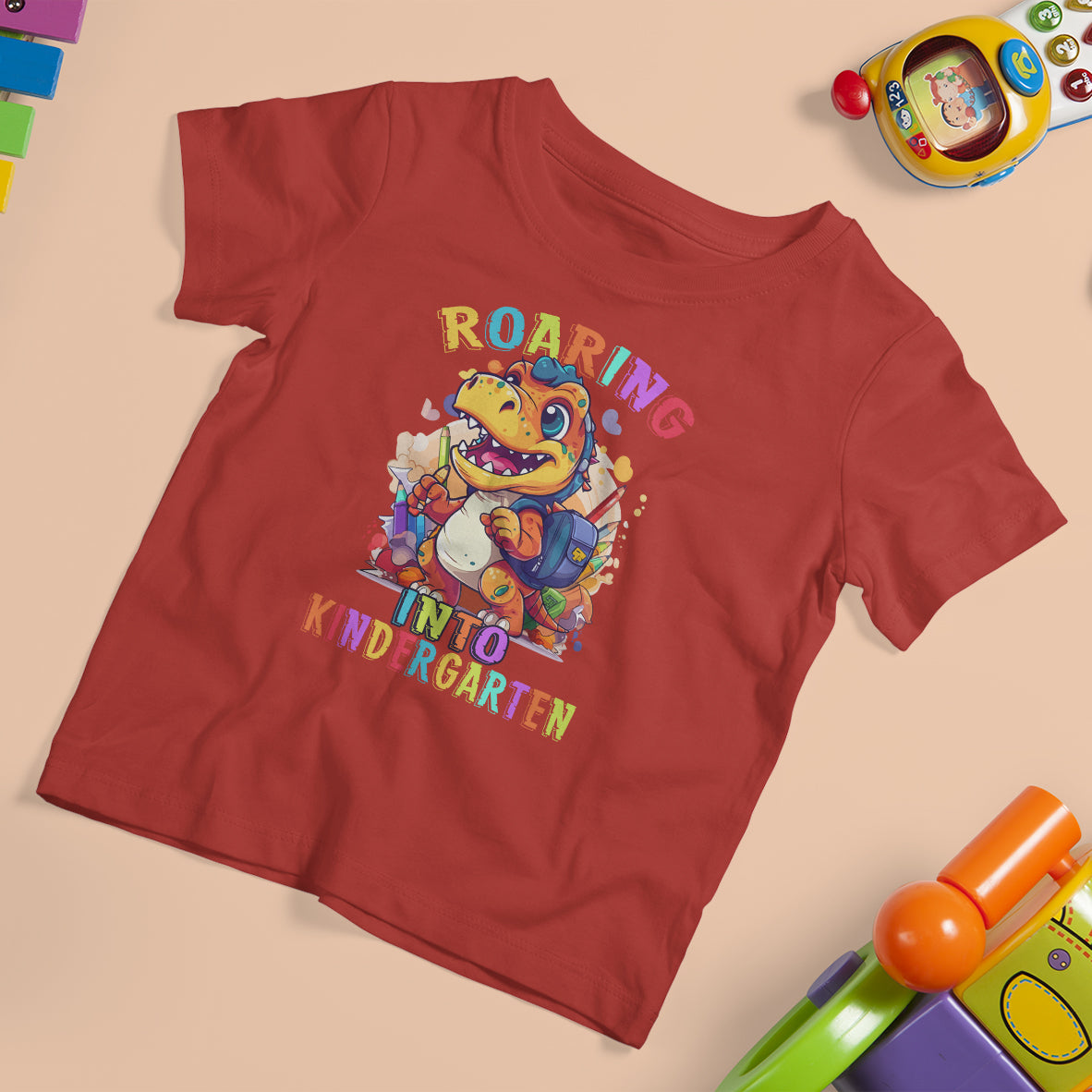 Cute Kindergarten Dinosaur T Shirt For Kid Roaring Into Kinder - Wonder Print Shop