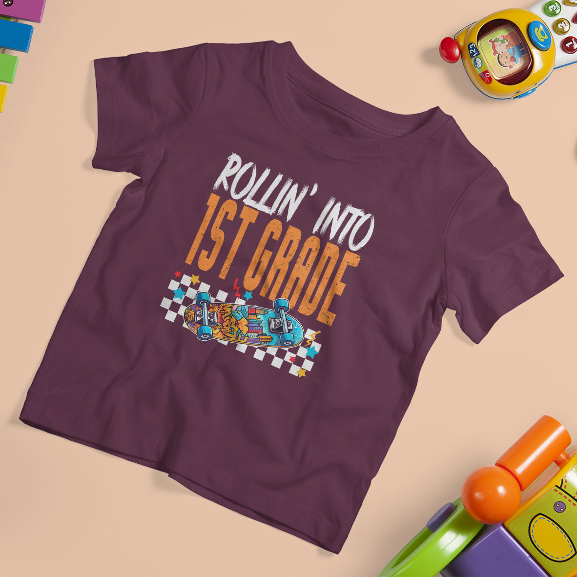 Rolling Into 1st Grade T Shirt For Kid Skateboard Skating Boys Back To School - Wonder Print Shop