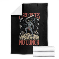 Funny Coffee Lover Fantasy Knight Graphic Throw Blanket Three Coffees No Lunch Work Humor Dark Fantasy Parody