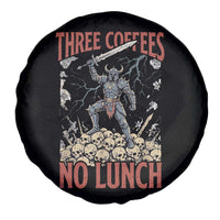 Funny Coffee Lover Fantasy Knight Graphic Spare Tire Cover Three Coffees No Lunch Work Humor Dark Fantasy Parody
