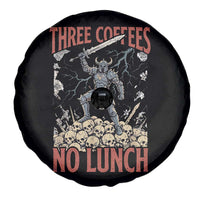 Funny Coffee Lover Fantasy Knight Graphic Spare Tire Cover Three Coffees No Lunch Work Humor Dark Fantasy Parody