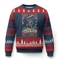 Funny Coffee Lover Fantasy Knight Graphic Ugly Christmas Sweater Three Coffees No Lunch Work Humor Dark Fantasy Parody