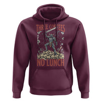 Funny Coffee Lover Fantasy Knight Graphic Hoodie Three Coffees No Lunch Work Humor Dark Fantasy Parody