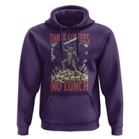 Funny Coffee Lover Fantasy Knight Graphic Hoodie Three Coffees No Lunch Work Humor Dark Fantasy Parody