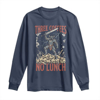 Funny Coffee Lover Fantasy Knight Graphic Long Sleeve Shirt Three Coffees No Lunch Work Humor Dark Fantasy Parody