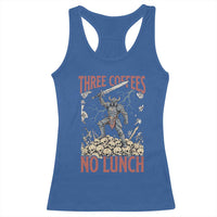 Funny Coffee Lover Fantasy Knight Graphic Racerback Tank Top Three Coffees No Lunch Work Humor Dark Fantasy Parody