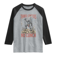 Funny Coffee Lover Fantasy Knight Graphic Raglan Shirt Three Coffees No Lunch Work Humor Dark Fantasy Parody