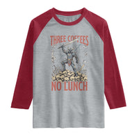 Funny Coffee Lover Fantasy Knight Graphic Raglan Shirt Three Coffees No Lunch Work Humor Dark Fantasy Parody