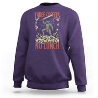 Funny Coffee Lover Fantasy Knight Graphic Sweatshirt Three Coffees No Lunch Work Humor Dark Fantasy Parody