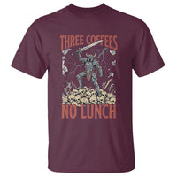 Funny Coffee Lover Fantasy Knight Graphic T Shirt Three Coffees No Lunch Work Humor Dark Fantasy Parody
