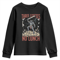 Funny Coffee Lover Fantasy Knight Graphic Youth Sweatshirt Three Coffees No Lunch Work Humor Dark Fantasy Parody