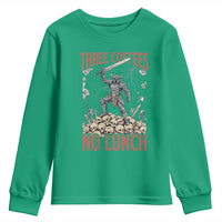Funny Coffee Lover Fantasy Knight Graphic Youth Sweatshirt Three Coffees No Lunch Work Humor Dark Fantasy Parody