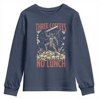 Funny Coffee Lover Fantasy Knight Graphic Youth Sweatshirt Three Coffees No Lunch Work Humor Dark Fantasy Parody
