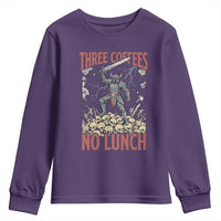 Funny Coffee Lover Fantasy Knight Graphic Youth Sweatshirt Three Coffees No Lunch Work Humor Dark Fantasy Parody