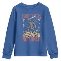 Funny Coffee Lover Fantasy Knight Graphic Youth Sweatshirt Three Coffees No Lunch Work Humor Dark Fantasy Parody